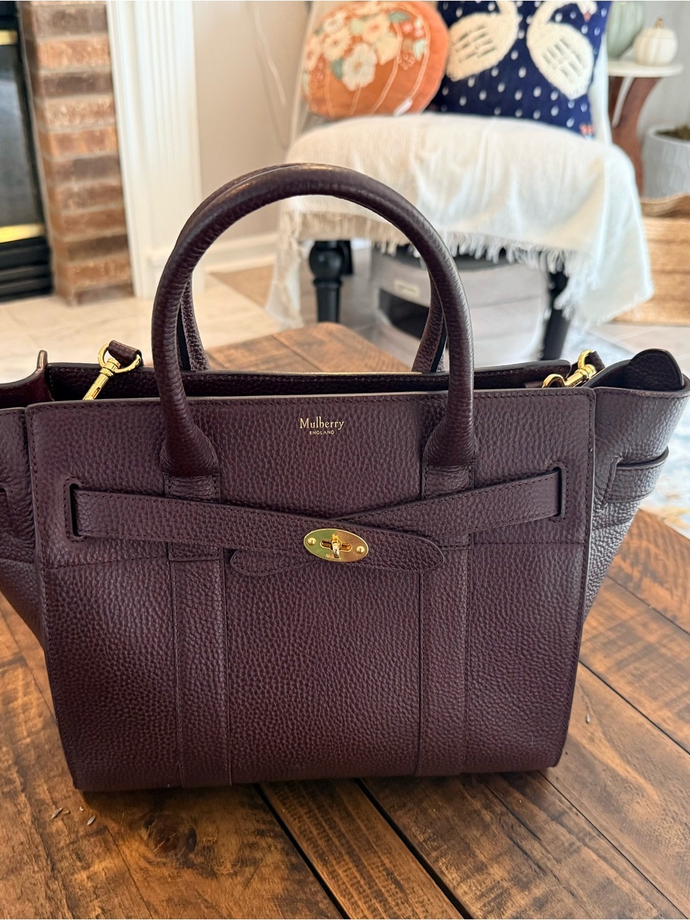 Mulberry Small Bayswater Leather Satchel in Plum